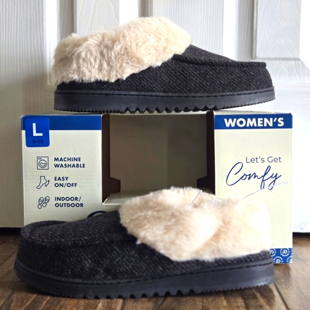 Dearfoams Women’s Memory Foam Indoor/Outdoor Slippers Black SIZE 9/10